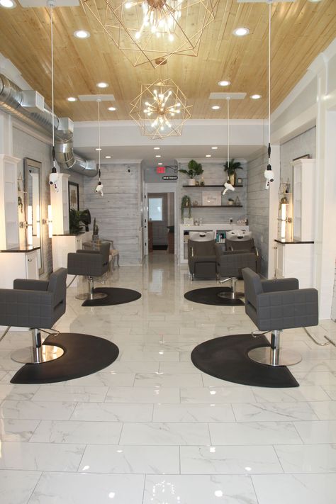 Studio on Main Garage Salon Ideas Home, Garage Salon Ideas, Hair Salon Lighting, Salon Layout Ideas Floor Plans, Make Up Studio Ideas, Salon Lighting Ideas, Small Beauty Salon Ideas, Hair Studio Ideas, Small Salon Designs