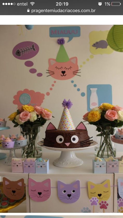 Kitten Birthday Party, Cat Themed Parties, Katt Grejer, Cat Themed Birthday Party, Kitten Party, Kitten Birthday, Cake Party, Cat Birthday Party, Festa Party