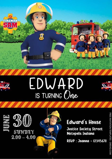 Awesome Free Editable Word - Fireman Sam Birthday Invitation Templates If your child is a fan of Fireman Sam and dreams of becoming a brave firefighter, why not throw them a thrilling Fireman Sam-themed birthday party? With a bit of creativity and planning, you can trans... Download this invitation for FREE at https://www.drevio.com/free-editable-word-fireman-sam-birthday-invitation-templates Fireman Sam Birthday Party, Fireman Sam, Free Printable Birthday Invitations, Free Printable Invitations, Free Invitation Templates, Turning One, Printable Birthday Invitations, Samar, Firefighter