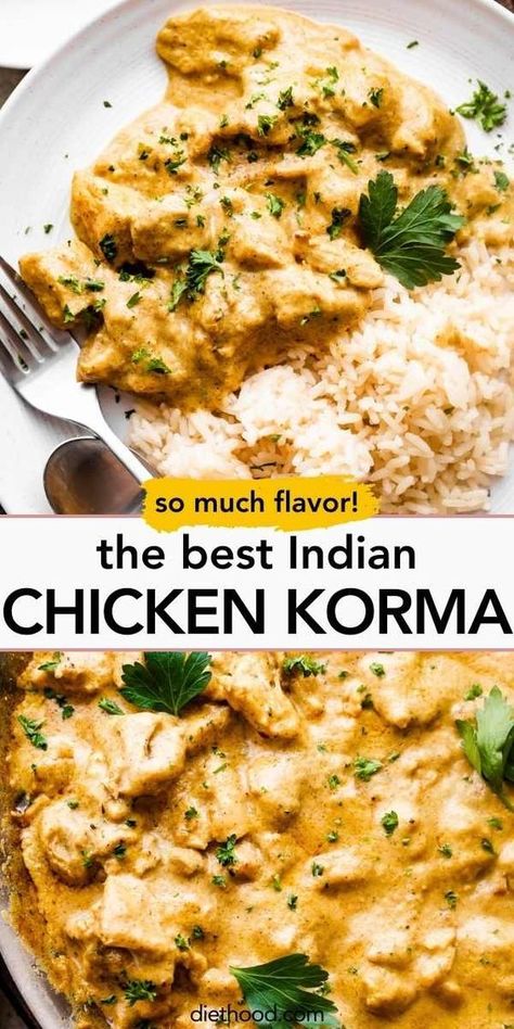 This Chicken Korma recipe is a bold, rich, and flavorful dish that's simple to prepare at home. It features marinated chicken in a spiced yogurt sauce, cooked to delicious perfection in a creamy gravy. Ayurveda Chicken Recipes, Coconut Korma Recipe, Healthy Chicken Curry, Chicken Indian, India Recipes, Chicken Korma Recipe, Korma Recipe, Yogurt Chicken, Indian Chicken Recipes