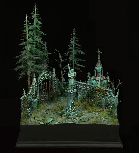 Miniature Graveyard Diorama, Graveyard Miniature, Miniature Cemetery, Graveyard Diorama, Miniature Graveyard, Fantasy Diorama, Miniature Diorama, Diorama Art, Dead Forest