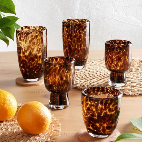 Rumi Tortoiseshell Glassware Collection - World Market Tortoiseshell Glasses, Flower Mound, Glass Canisters, Highball Glass, Old Fashioned Glass, Print Coupons, Glassware Collection, Affordable Home Decor, Glassware Set