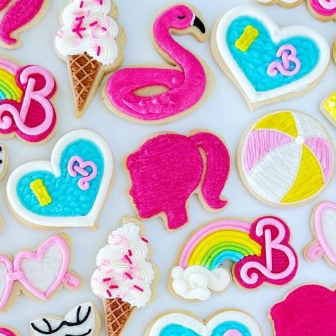 Jenny Keller on Instagram: "Hi Barbie! 💖✨👛 Which cookie is your favorite?" Barbie Buttercream Cookies, Barbie And Ken Cookies Decorated, Barbie Mermaid Cookies, Barbie Cookies, Malibu Barbie Cookies Decorated, Barbie Cookie Stencil, Barbie Birthday, Barbie Party, Barbie Movies