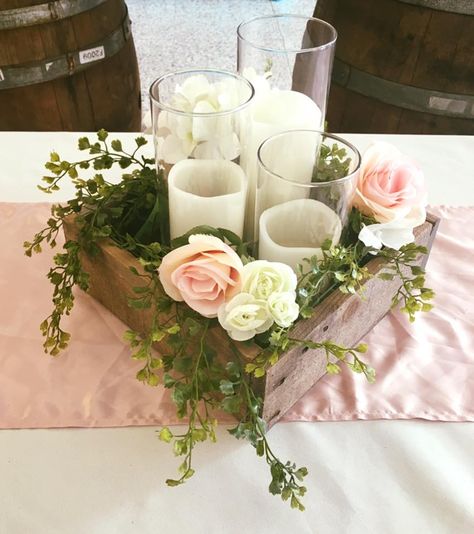 Floral Candle Centerpieces, Wood Centerpieces Wedding, Rustic Candle Centerpieces, Box Wedding Centerpieces, Flower Box Centerpiece, Wood Box Wedding, Blush Centerpiece, Wooden Box Centerpiece, Purple Quince