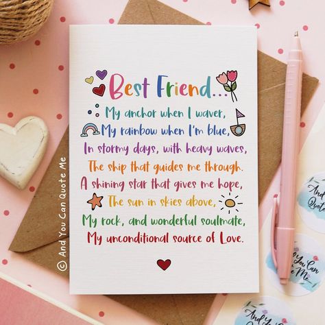 Funny Poems For Best Friends, Bestfriendgoals Quotes Short, Friend Notes, Bff Cards, Music Doodle, Friendship Wishes, Best Friend Birthday Cards, Friend Things, Best Friend Cards