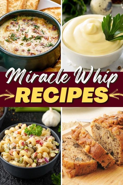 If you think this list of Miracle Whip recipes is all sandwiches and salads...you're almost right. But there's also a few wildcards in the mix! Recipes Using Miracle Whip, Recipes With Miracle Whip, Miracle Whip Potato Salad, Miracle Whip Recipes, Whip Recipes, Spicy Tuna Salad, Seven Layer Salad, Chicken Taco Salad, Whipped Potatoes