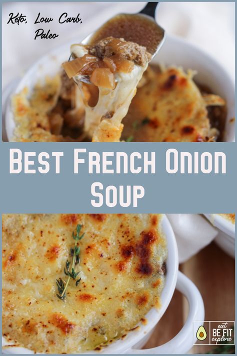 If you love French Onion Soup, you will love this Keto version of the classic soup. It's so easy to make and you can use any type of Keto bread you want or just omit it altogether. Great Keto soup recipe for cold days or when you are craving something savory and cheesy. #ketorecipes #frenchonionsoup Keto French Onion Soup, Best French Onion Soup, Onion Soup Recipe, French Onion Soup Recipe, Onion Soup Recipes, Quick And Easy Soup, Keto Diet Breakfast, Keto Soup, Low Carb Soup