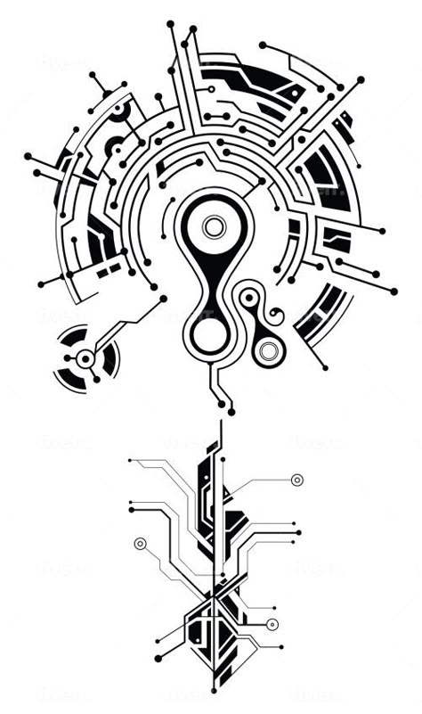 Beautiful Tribal Tattoo Technical Tattoo Ideas, Cybernetic Tattoo Design, Tech Tattoo Design, Microchip Tattoo, Futuristic Tattoo Cyberpunk, Technical Tattoo, Graphic Tattoo Geometric, Cyberpunk Tattoo Design, Cybernetic Tattoo