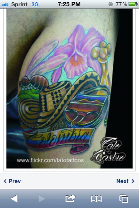 Colombian tattoo. Colombia Tattoo Ideas Men, Colombian Inspired Tattoo, Colombia Inspired Tattoo, Colombian Flower Tattoo, Colombian Heritage Tattoo, Nes Tattoo, Colombian Tattoo Ideas, Colombia Tattoo Ideas, Colombian Tattoo