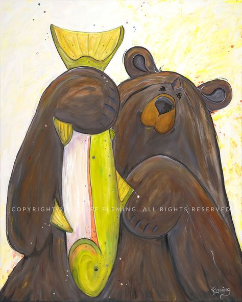 Black Bears Art, Bear Fishing, Bear Painting, Bear Artwork, Bear Paintings, Bear Drawing, Bear Pictures, Art Lessons Elementary, Animal Projects