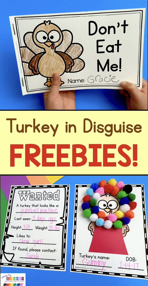 We love this adorable story in November - print this FREE activity and students can disguise their turkey before Thanksgiving!  Retell the story with the sequencing activities - make a mini book - create a disguise for your turkey and so much more! These make adorable bulletin board displays for preschool - pre-k - kindergarten and first grade.  #kindergarten #turkeytrouble #turkeydisguise Thanksgiving Week Lesson Plans Preschool, How To Catch A Turkey Activities Kindergarten, Thanksgiving Book And Craft, Thanksgiving Phonics Activities, Thanks Giving Activities For Toddler, The Great Turkey Race Activities, December Crafts Kindergarten, Yeti Preschool Activities, Homeschool Thanksgiving Activities