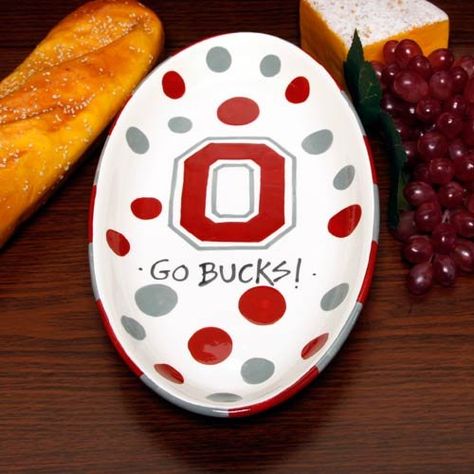 NCAA Ohio State Buckeyes Ceramic Oval Platter Ohio State Rock Painting Ideas, Buckeyes Crafts, Ohio State Buckeyes Crafts, School Ornaments, Ohio State Crafts, Buckeye Crafts, Painted Stepping Stones, Sharpie Plates, Diy Christmas Gifts For Kids