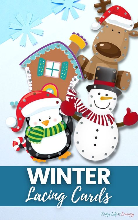 Winter Lacing Cards Printable Free, Christmas Lacing Cards, Lacing Activities For Kids, Toddler Road Trip Activities, Simple Toddler Activities, Turtle Activities, Biology For Kids, Winter Activities For Toddlers, Kids Stem Activities