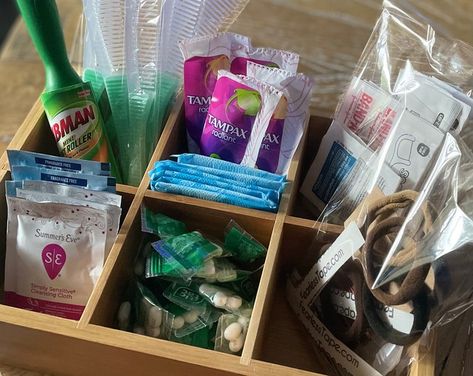 Wedding Reception Bathroom, Bathroom Basket Wedding, Basket For Bathroom, Bathroom Amenities, Groom Box, Cone Dessert, Dude Wipes, Wedding Emergency Kit, Wedding Bathroom