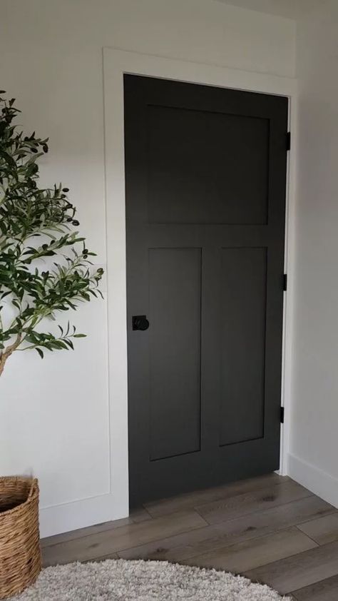 Black Paint For Interior Doors, Paint For Interior Doors, How To Paint Doors, Dark Interior Doors, Interior Door Colors Ideas, Interior Doors Black, Painting Interior Doors Black, Interior Door Color, Paint Doors