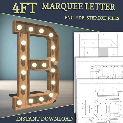 4ft DIY marquee plans, Letter B. light up letter blueprints, mosaic files, svg, dxf, step and more. by Sunsetblueprints on Etsy Large Marquee Numbers, Marquee Numbers, Light Up Letter, Build Plans, Light Up Letters, Marquee Letters, Number 9, Letter B, Special Event