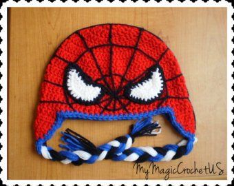 This item is unavailable Crochet Spiderman, Spiderman Crochet, Spiderman Hat, Crochet Hat Tutorial, Crochet Owl Hat, Spiderman Mask, Crochet Mask, Bonnet Crochet, Cute Gift Boxes