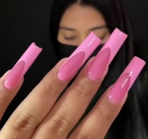 Bubble Gum Acrylic Nails, Pink Base Pink French Tip, Pink French Tip With Pink Base, Long French Tip Nails Pink, Dark Pink Acrylics, Bubblegum Pink Nails Acrylic, Pink French Tip Long, Long Pink French Tip Nails, French Tip Pink Base