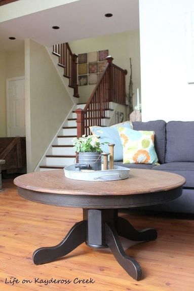 Decorating on a budget is awesome with this repurposed dining to coffee table project. Check out the before and after and be amazed how you can decorate your home in rustic farmhouse style like it was done by Joanna Gaines herself. #diy #farmhouse #table #makeover Round Farmhouse Coffee Table, Ikea Lack Table, Dining Table Makeover, Coffee Table Makeover, Farmhouse Coffee Table, Live Edge Furniture, Rattan Coffee Table, Table Farmhouse, Vintage Farmhouse Decor