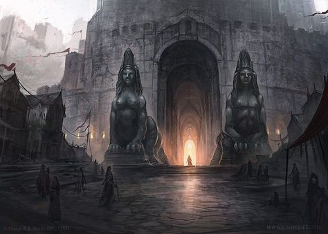 The Citadel of Oldtown Dark Temple, John Howe, A Dance With Dragons, Black Castle, Game Of Thrones Art, Game Of Thrones Fans, Fantasy City, Fantasy Setting, Fantasy Places