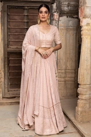 Chikankari Outfits, Latest Bridal Lehenga Designs, Chikankari Lehenga, Bridal Lehenga Designs, Latest Bridal Lehenga, Chikankari Suits, Pearl Embroidery, Green Lehenga, Pink Lehenga