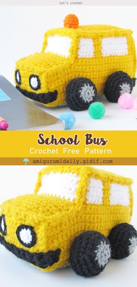 Crochet Amigurumi School Bus Free Pattern Crochet Truck Pattern Free, Diagram Crochet, Crochet Boys, Baby Trucks, Farm Play, Charts Patterns, Crochet Cats, Crochet Car, Crochet Kids