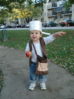 2304 Miles: HallOween:  Johnny Appleseed.  Halloween costume for any age kid.  Historical character. Johnny Appleseed Costume, Apple Crafts For Kids, Cork Painting, Johnny Appleseed Craft, Kids Book Character Costumes, Storybook Character Costumes, Apple Crafts, Themed Costumes, Children's Book Characters