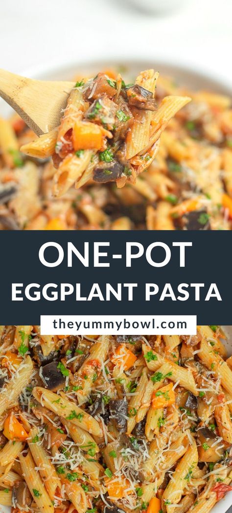 Eggplant pasta - Quick and easy vegetable pasta loaded with tender garlicky eggplant bites, herbs, bell peppers and served in delicious tomato sauce. Nutritional, comforting and easy weeknight meal. Easy Vegetable Pasta, Eggplant Recipes Pasta, Eggplant Bites, Ways To Cook Eggplant, Tomato Eggplant, Eggplant Pasta, Healthy Eggplant, Best Brunch Recipes, Healthy Brunch Recipes