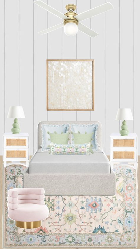 Pink Room Inspiration, Light Pink Room, Blue Green Rooms, Blue Green Bedrooms, Green Girls Rooms, Light Green Bedrooms, Pink Dorm, Dorm Design, College Dorm Room Decor