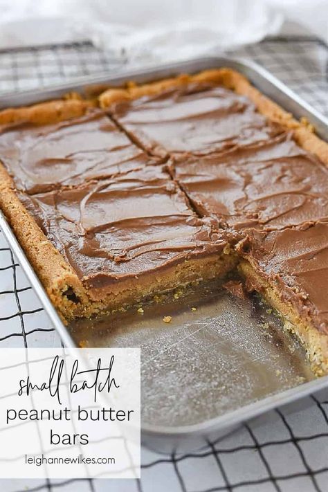 Lunch Lady Peanut Butter Bars, Butter Cookie Bars, Peanut Butter Bars Recipe, Peanut Butter Cookie Bars, Soft Peanut Butter Cookies, Small Batch Baking, Peanut Butter Chocolate Bars, Butter Bars, Dessert For Two