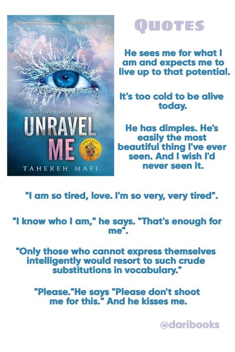 Shatter Me Quotes Book 1, Tahereh Mafi Quotes, Shatter Me Pfp, Unravel Me Quotes, Castle Shatter Me, Tahereh Mafi Books, Shatter Me Series Quotes, Restore Me, Unravel Me