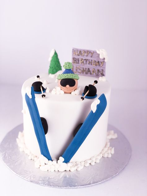 Ski Themed Cake, Ski Cake Ideas Birthday, Skiing Birthday Cake, Ski Cake Ideas, Ski Birthday Cake, Ski Cake, Mountain Cake, Winter Cakes, 80 Birthday Cake