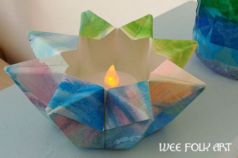 Watercolor Folded Paper Star Lantern – Wee Folk Art Folded Paper Stars, Origami Star Paper, Wee Folk Art, Advent Crafts, Paper Star Lanterns, Star Lantern, Candle Projects, Waldorf Crafts, Wee Folk