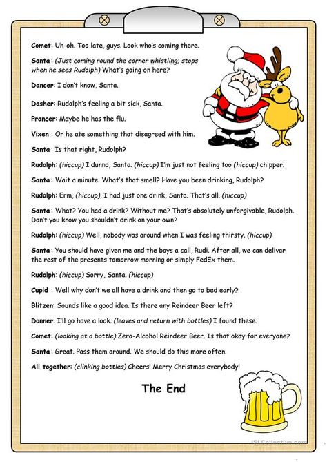 Short Plays (3): Rudolph´s Problem - English ESL Worksheets Short Christmas Stories For Kids, Short Drama Script With Moral, English Role Play Script, Short Drama Scripts For Students, Role Play Scripts, Christmas Readers Theater Scripts, Christmas Carol Song Sheets, Christmas Plays For Kids, Skits For Kids