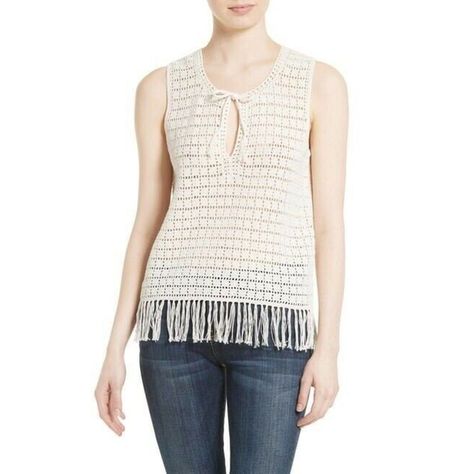 Joie Women's Ivory Analia Sleeveless Crochet Knit Frayed Tank Size L New $298 Measurements: Bust: 19.5 Inches (Approximately) Length: 27 Inches (Approximately) Imperfections: None Silk Summer Top, Navy Blue Tank Top, Small Tank Tops, Crochet Tops Free Patterns, Linen Tank Top, Silk Tank Top, Crochet Tank, Crochet Top Pattern, Tank Top Camisole