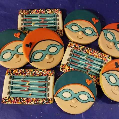 Custom Birthday Cookies for a swimming fan.  🎂🤗🍪 #decoratedcookies #cookiedecorating Swim Team Cookies, Lifeguard Cookies, Swim Cupcakes, Swim Cookies, Swimming Cupcakes, Custom Birthday Cookies, Swim Team Party, Sports Cookies, Sports Cakes