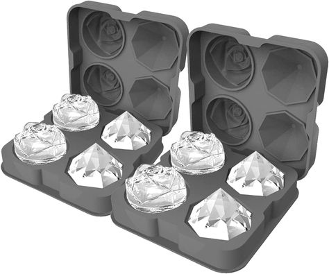 HANCELANT- Rose & Diamond Ice Cube Tray, Hancelant 2.5Inch Fun Ice Cube Molds, Silicone Ice Ball Maker, Easy Release Large Ice Cube m Chilling Cocktails, Whiskey, Bourbon & Homemade Juice (Gray) Diamond Ice Cube Tray, Homemade Juice, Ice Ball Maker, Rose Diamond, Molds Silicone, Ice Ball, Diamond Ice, Ice Cube Molds, Kitchen Must Haves