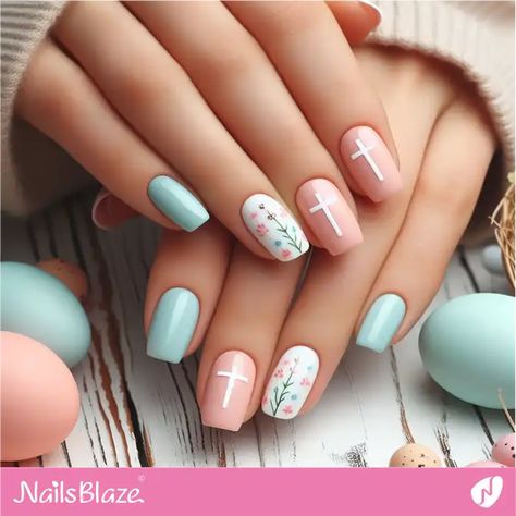 Easter Cross Nail Designs | Easter Religious Nails 2024 Cute Christian Nails, Christian Nails Ideas, Crosses On Nails, Christian Nail Ideas, Faith Nails Designs, Jesus Nails Designs, Christian Nails Designs, Church Nails, Religious Nails