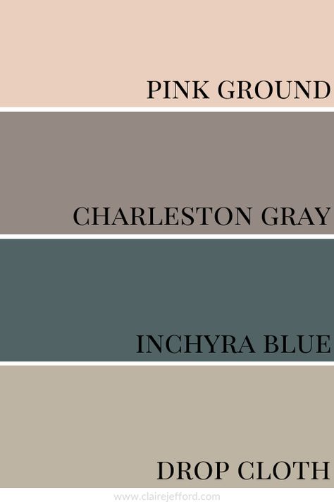 Farrow And Ball Pink Ground Colour Review by Claire Jefford Inchyra Blue Palette, Bedroom Colours 2022, Drop Cloth Colour Scheme, Farrow And Ball Inchyra Blue Kitchen, Colour Scheme Bathroom, Inchyra Farrow And Ball, Charleston Gray Farrow And Ball, Inchyra Blue Colour Palette, Farrow Ball Inchyra Blue