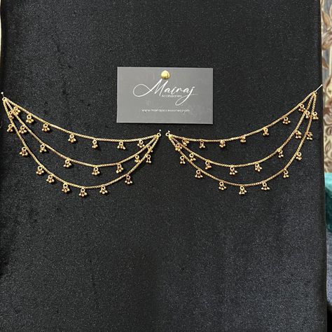 Goldplated Antique Polish Ear Chain/ Saharay , Made for Maryam from the UK🌸 DM for prices/ order! Website: mairajaccessories.com WhatsApp: +923257639716 #mairajaccessories #mairajtohbesthai Baby Jewelry Gold, Earrings With Chain, Temple Jewellery Earrings, Wedding Jewellery Designs, Pakistani Jewellery, Gold Bangles For Women, Modern Gold Jewelry, Ear Chain, Bridal Jewellery Design