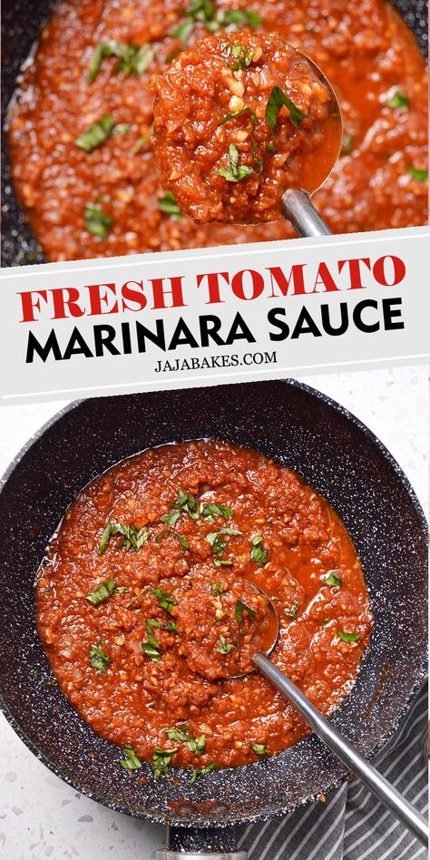 Fresh Tomato Marinara Sauce is a delicious 30-minute homemade tomato sauce that is bursting with rich tomato flavors with savory garlic and herbs. Homemade Marinara With Fresh Tomatoes, Fresh Tomato Marinara Sauce, Tomato Marinara Sauce, Marinara Sauce From Scratch, Marinara Sauce Recipe, Easy Tomato Sauce, Marinara Sauce Homemade, Italian Sauce, Condiment Recipes