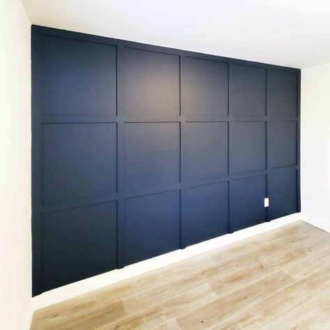 Black Square Accent Wall, Accent Wall Squares, Square Accent Wall, Black Wall Paneling, Square Paneling, Ottawa House, Bedroom Accent Wall, Trim Options, Black Accent Walls