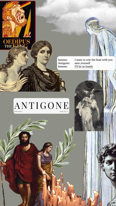 #antigone #sophocles #sophokles Antigone Aesthetic, Greek Plays, Row The Boat, Mask Aesthetic, Ancient Greek Architecture, Journal Themes, Greek Myths, Aesthetic Collage, Memento Mori