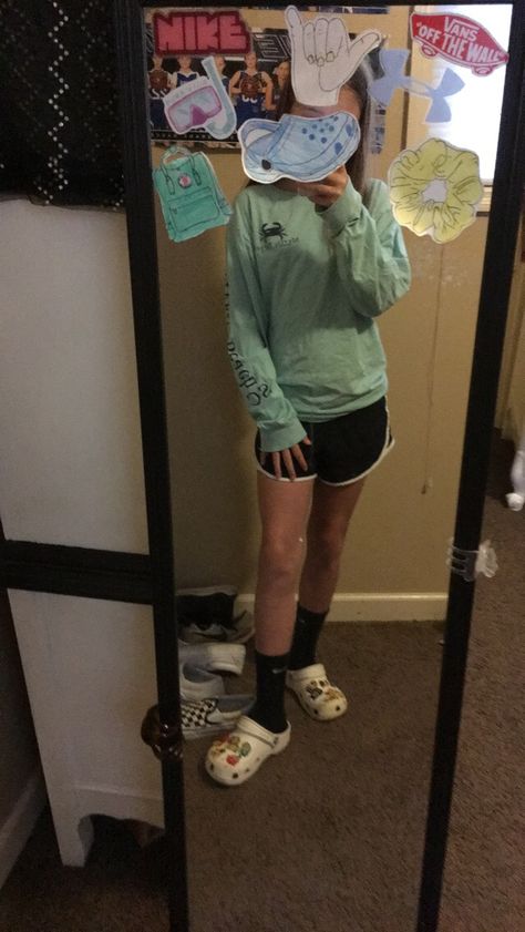 Shorts and Socks: Nike | Shoes: Crocs | Shirt: Some place in Myrtle Beach!! Nike Socks With Crocs, Athletic Shorts Outfit, Champion Socks, Relaxed Outfits, Crocs Outfit, Socks Nike, Shoes Crocs, Nike Socks, Relaxed Outfit