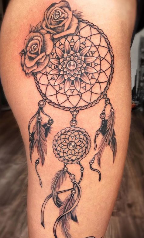 Dream Catcher tattoo ideas Leg Tattoos Dream Catcher, Cool Dream Catcher Tattoos, Eagle And Dream Catcher Tattoo, Dream Catcher Tattoo Leg, Dream Catcher Knee Tattoo, Dream Catcher Tattoo On Shoulder, Dream Catcher Tattoo On Thigh For Women, Thigh Tattoos Women Dream Catcher, Dream Catcher Thigh Tattoo