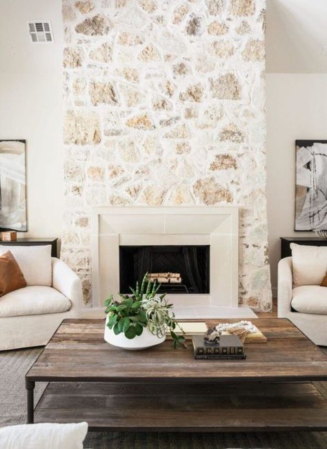 Hanging fireplaces, statement stone covers, and translucent inserts. The new trends are nothing like what you have known so far. Discover them with us! Stone Fireplace Makeover, French Country Exterior, Farmhouse Fireplace, Fireplace Remodel, Modern Cottage, Home Fireplace, Fireplace Makeover, Fireplace Design, Living Room Inspo