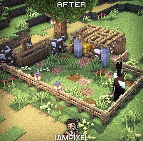 Farms On Minecraft, Minecraft Farm Ideas Survival, Cute Farm In Minecraft, Small Crop Farm Minecraft, Farm In Minecraft Ideas, Simple Chicken Coop Minecraft, Pigsty Minecraft, Animal Houses Minecraft, Cow Enclosure Minecraft