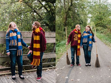 Engagement Photos Harry Potter, Harry Potter Engagement Photos, Photography Harry Potter, Harry Potter Fall, Harry Potter Engagement, Themed Engagement Photos, Prenup Ideas, Fun Engagement Photos, Victoria Wedding