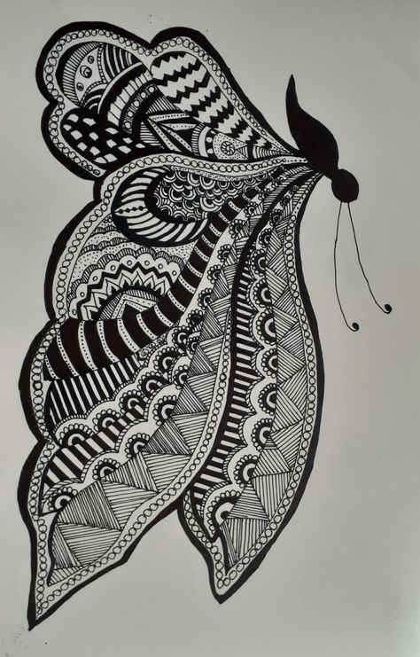 Zen Tangle Butterfly, Unique Zentangle Drawings, Butterfly Drawing Outline, Pencil Drawing Images, Easy Mandala Drawing, Butterfly Mandala, Mandala Art Therapy, Indian Art Gallery, Simple Mandala