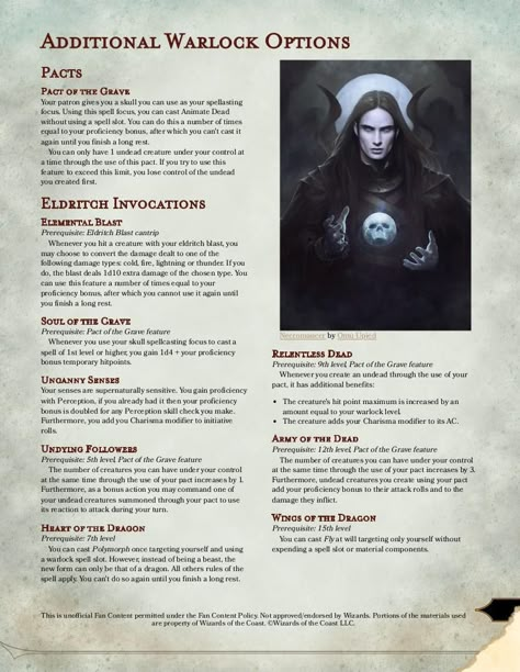 Warlock Pacts 5e, D&d Warlock, Warlock Necromancer, Warlock 5e, D D Homebrew Classes, Warlock Spells, Dnd Warlock, Dnd Subclasses, Homebrew Classes